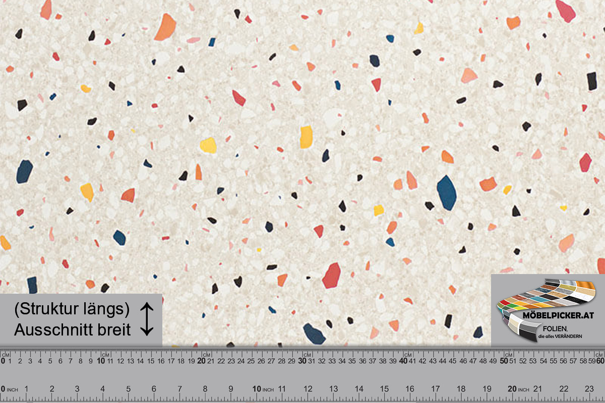 Stein: Terrazzo bunt MPNS708 für Kästen, Wände, Fronten, Küchenfronten, Fliesen, Glas, Fensterrahmen, Küchenarbeitsplatten